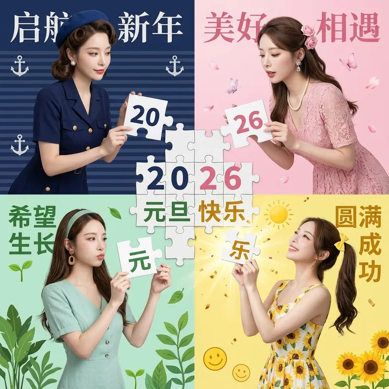 Four-panel New Year artwork